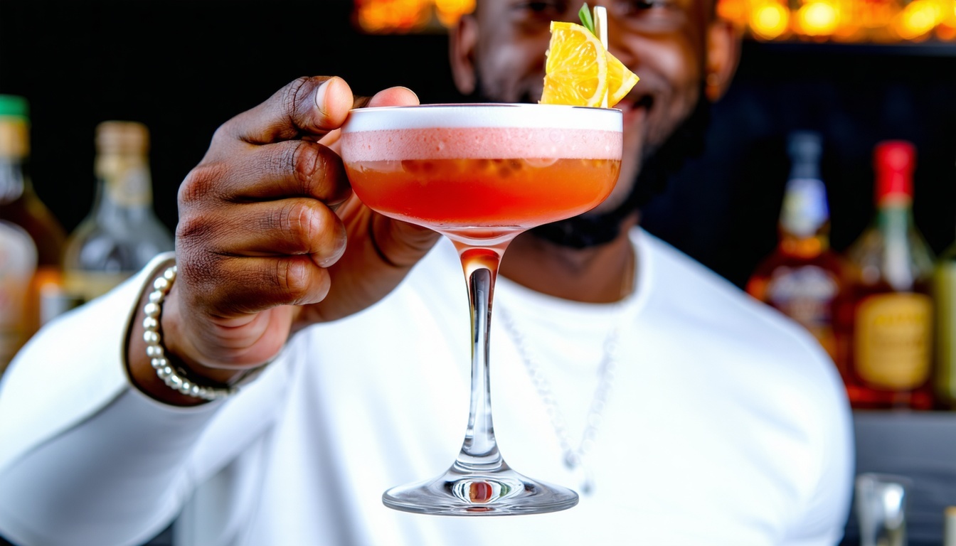A partygoer toasting with a custom cocktail