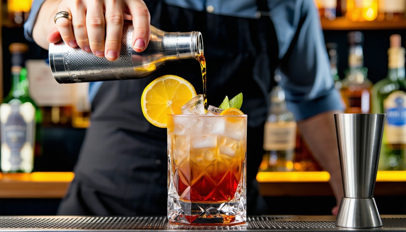 A bartender mixing a custom cocktail