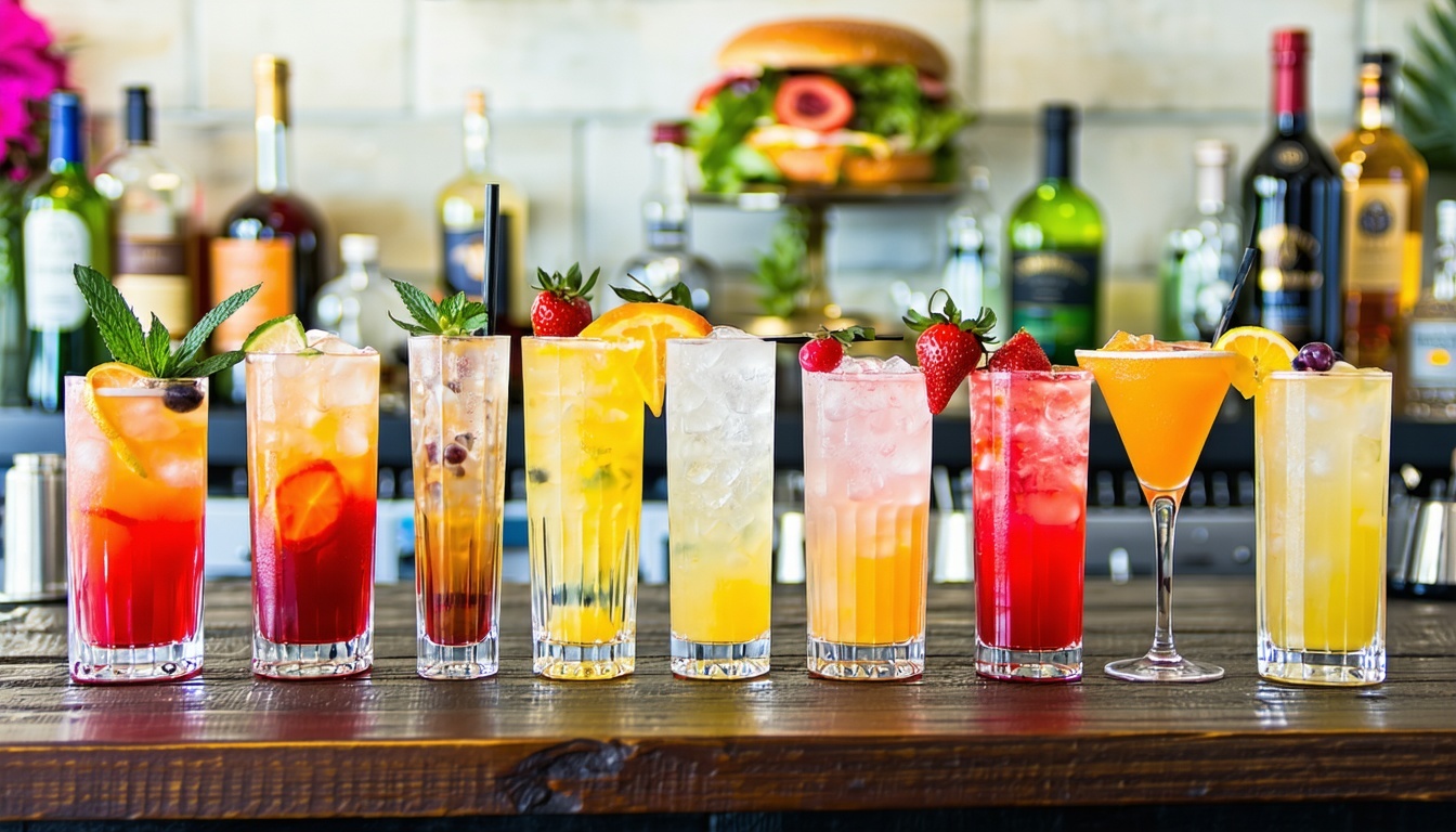 Signature cocktails displayed with theme decor